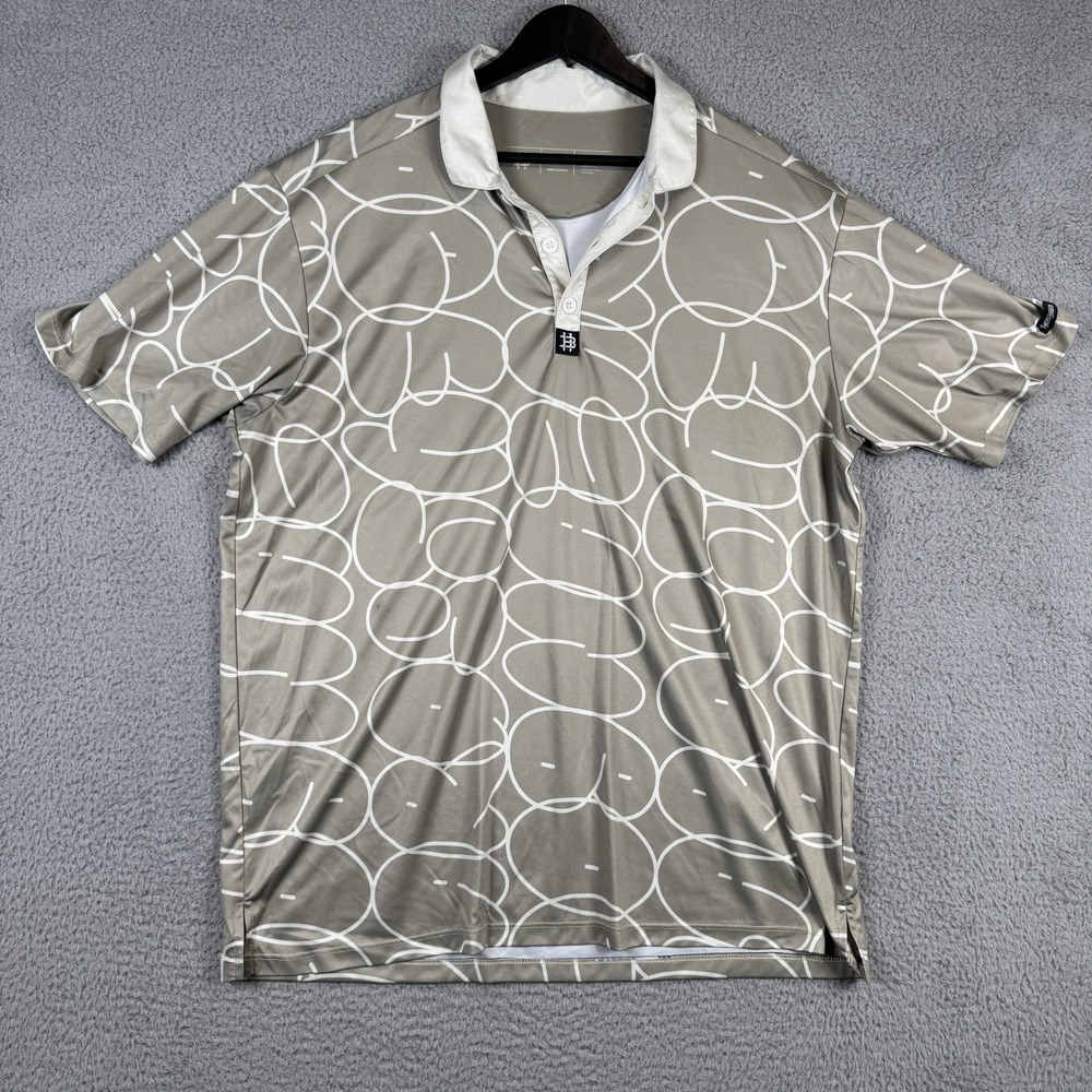Hazards & Bogeys Shirt Mens XL Olive Bubble Graffiti Polo Performance Stretch